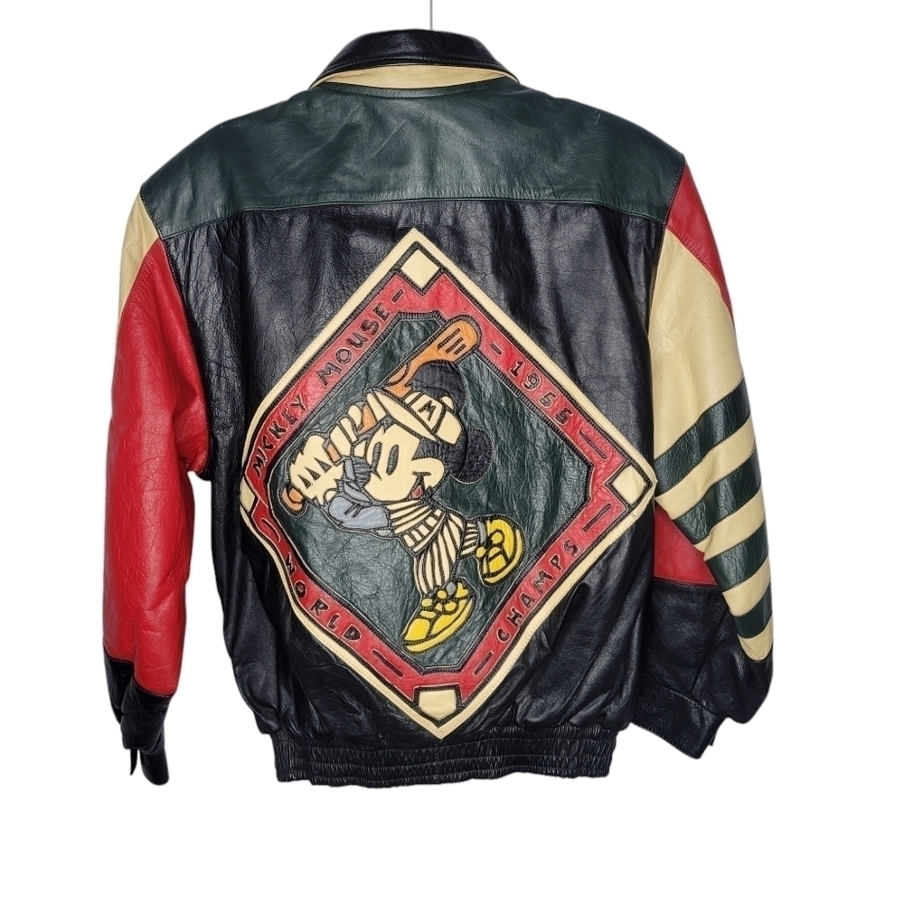 Vintage Jeff Hamilton Disney Mickey Mouse World Champs Leather Bomber Jacket